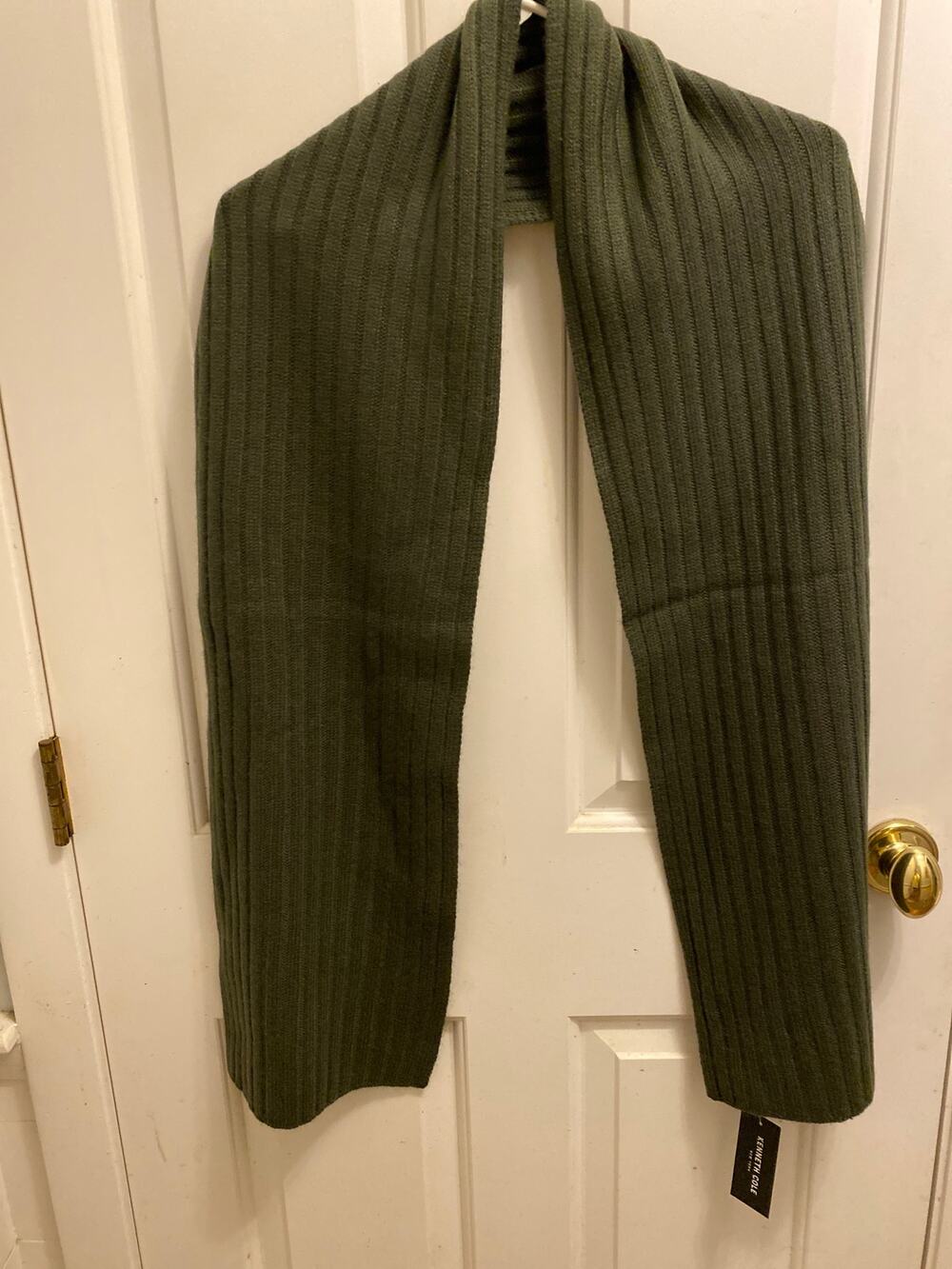 Kenneth Cole Ribbed Knit Winter Scarf Olive Green Long Warm NWT OS